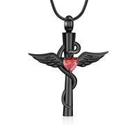 AIWENXI Croce monumento cremazione gioielli per cenere cuore pietra portafortuna urna ciondolo per uomini donne animali domestici serpente ricordi portacenere collane, Acciaio inossidabile