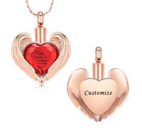AIWENXI Cuore cremazione monumento cenere Collane per uomini donne ali cremazione gioielli in acciaio inox cuore pietra portafortuna cenere ricordi pendente, Acciaio inossidabile