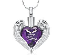AIWENXI Cuore cremazione monumento cenere Collane per uomini donne ali cremazione gioielli in acciaio inox cuore pietra portafortuna cenere ricordi pendente, Acciaio inossidabile