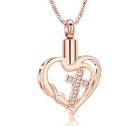 AIWENXI Cuore di cremazione gioielli per cenere cristallo croce Memorial cenere Collane per donne in acciaio inox infinito forma ricordi pendenti, Acciaio inossidabile
