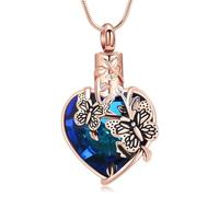 AIWENXI Cuore pietra portafortuna urna collane per ceneri farfalla cremazione monumento cenere ciondolo per uomini donne in acciaio inox animali domestici promemoria collane gioielli, Acciaio