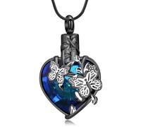 AIWENXI Cuore pietra portafortuna urna collane per ceneri farfalla cremazione monumento cenere ciondolo per uomini donne in acciaio inox animali domestici promemoria collane gioielli, Acciaio
