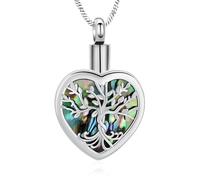 AIWENXI Gioielli di cremazione a forma di cuore per ceneri albero della vita Abalone Urna Collane per un amato ricordo cenere pendente in acciaio inox per animali domestici ricordi collane, Acciaio