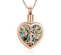 AIWENXI Gioielli di cremazione a forma di cuore per ceneri albero della vita Abalone Urna Collane per un amato ricordo cenere pendente in acciaio inox per animali domestici ricordi collane, Acciaio