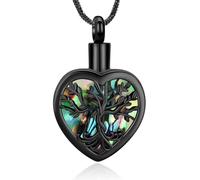AIWENXI Gioielli di cremazione a forma di cuore per ceneri albero della vita Abalone Urna Collane per un amato ricordo cenere pendente in acciaio inox per animali domestici ricordi collane, Acciaio