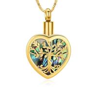 AIWENXI Gioielli di cremazione a forma di cuore per ceneri albero della vita Abalone Urna Collane per un amato ricordo cenere pendente in acciaio inox per animali domestici ricordi collane, Acciaio