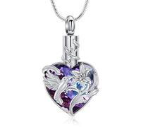 AIWENXI Gioielli per cremazione a forma di cuore per ceneri Colibrì Urna Collane per Uomo Donna Acciaio Inox Cuore Birthstone Memorial Urna Ciondolo Keepsakes Ceneri Gioielli, Acciaio inossidabile