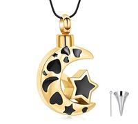 AIWENXI Luna cremazione gioielli stella urna collane per cenere in acciaio inox cuore memoria cenere pendente cenere collane per uomini donne, Acciaio inossidabile