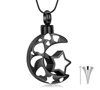 AIWENXI Luna cremazione gioielli stella urna collane per cenere in acciaio inox cuore memoria cenere pendente cenere collane per uomini donne, Acciaio inossidabile