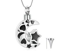 AIWENXI Luna cremazione gioielli stella urna collane per cenere in acciaio inox cuore memoria cenere pendente cenere collane per uomini donne, Acciaio inossidabile
