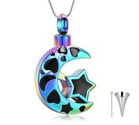 AIWENXI Luna cremazione gioielli stella urna collane per cenere in acciaio inox cuore memoria cenere pendente cenere collane per uomini donne, Acciaio inossidabile