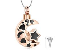 AIWENXI Luna cremazione gioielli stella urna collane per cenere in acciaio inox cuore memoria cenere pendente cenere collane per uomini donne, Acciaio inossidabile