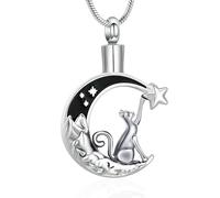 AIWENXI Luna Gatto Urna Collane per Le Donne Stella Cremazione Collane per Animali Domestici/Cenere Titolare Gioielli In Acciaio Inox Memoriale Memoriale Ricerca Gioielli, Acciaio inossidabile