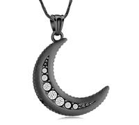 AIWENXI Luna Urna Collane per Ceneri Cristalli Crescent Moon Memorial Gioielli Cremazione Ciondolo Ricordi per Donne, Acciaio inossidabile