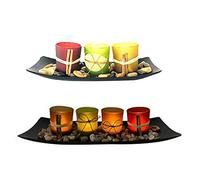 Aiwjeakh 1 set di portacandele decorazioni per la casa per soggiorno, set di portacandele decorativi con vassoio in legno (3 tazze+4 tazze)