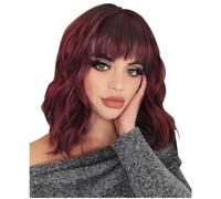 Aiwjeakh Parrucca Sintetica con Capelli Ondulati, Capelli Corti e Ondulati, Parrucca + Frangia, Parrucca Alla Moda, 1 Set