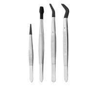 Aiwjeakh Pinzette da 4 Pezzi con Punte In Gomma, Set di Pinzette Rivestite In PVC, Pinzette In Gomma con Punta Dritta/Piatta, Pinzette Piegate Nere