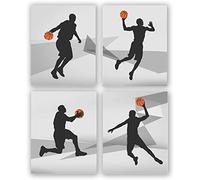 AIWU Set di 4 stampe artistiche da parete da basket, sport da pallacanestro, poster da parete per la camera da letto dei ragazzi, decorazione della casa, idea regalo (senza cornice, 20,8 x 22,7 cm