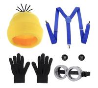 AIWXEEU 5 Pezzi Accessori Giallo Cosplay per Bambini, Carnevale Accessorio Costume, Cappello Occhiali Bretelle Bottoni Guanti Neri per Carnevale, Natale, Part