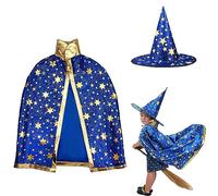 AIXIMA Mantello Da mago Di Halloween, Costume Da Mago Per Dambini,Costume Di Halloween,mantello da strega con cappello, per festa di cosplay di Halloween per ragazzo e ragazza (blu)