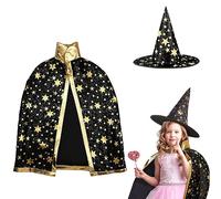 AIXIMA Mantello Da mago Di Halloween, Costume Da Mago Per Dambini,Costume Di Halloween,mantello da strega con cappello, per festa di cosplay di Halloween per ragazzo e ragazza (nero)