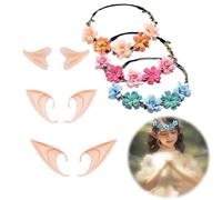 AIXIMA Orecchie da Elfo,3 Paia Orecchie da Elfo in Lattice + 3 Ghirlanda Fatata,Adatto per Cosplay di Elfi per Bambini Adulti,Halloween,Pasqua Mascherata