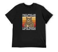 AIXINLI Bear That's What I Do Drink Coffee I Hate People Know Things T-Shirt Tee Funny Black L