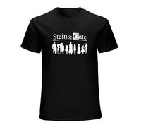 AIXINLI Steins Gate Anime Characters Artwork O-Neck 100% Cotton Short Sleeve Unisex T-Shirt S