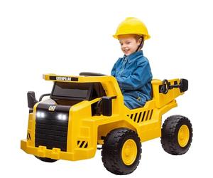 AIYAPLAY 12V Camion Giocattolo Licenza Caterpillar con Musica, Macchina Elettrica per Bambini con Telecomando, Fari, Secchio e Pala, Escavatore in PP e Metallo, Giallo