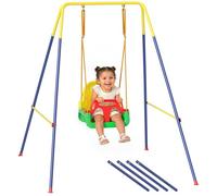 AIYAPLAY 3 in 1 Altalena da Giardino per Bambini, Altalena per Neonato da Interno e Esterno, Altezza Regolabile, Supporti in Acciaio Pieghevoli, Cintura Sicurezza, Facile Montare, 9 Mesi-8 Anni, Verde