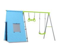 AIYAPLAY 3-in-1 Set altalena, tenda da gioco, altalena, anelli da ginnastica, metallo, plastica, verde Aosom Italy