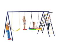 AIYAPLAY 6 in 1 Set Altalene da Giardino per Bambini 3-8 Anni con 3 Altalene, Gioco da Arrampicata e Canestro da Basket, Set da Gioco, Altalena per Bimbi per Parco, Esterno, Multicolore