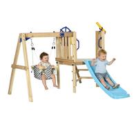 AIYAPLAY Altalena e scivolo per bambini, parco giochi all'aperto in legno con altalena, scivolo, volano, telescopio, per bambini da 18 a 48 mesi, per cortile, prato, naturale