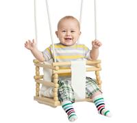 AIYAPLAY Altalena per Bambini 9-36 Mesi in Legno e Cotone con Corda Regolabile e Cuscino, 30x30x110-180 cm Aosom
