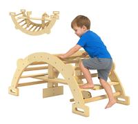 AIYAPLAY Arco Montessori per Bambini 2-4 Anni Convertibile in Dondolo, Gioco Arrampicata in Legno, 110x52x45 cm, color Legno