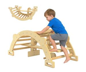 AIYAPLAY Arco Montessori per Bambini 2-4 Anni Convertibile in Dondolo, Gioco Arrampicata in Legno, 110x52x45 cm, color Legno