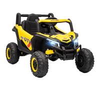 AIYAPLAY Auto elettrica bambini UTV 12 V, buggy elettrico bambini con telecomando 2.4G, avviamento lento, sistema di sospensione, luci, musica, porta USB, per ragazzi e ragazze 3-5 anni, giallo