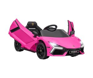 AIYAPLAY Auto elettrica per bambini, 12 V, con telecomando da 2,4 G, veicolo elettrico con luce LED, attacco USB/MP3, porta a battente, ruote ammortizzate, 3-5 km/h, per bambini 3-5 anni, rosa