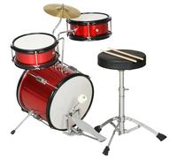 AIYAPLAY Batteria per bambini con sgabello regolabile Batteria per bambini +3 anni con tamburi tamburo pedale piatto e bacchette 80x60x48-65 cm Rosso