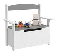 AIYAPLAY Baule porta giocattoli per bambini, panca contenitore per bambini, con schienale e coperchio ammortizzante, carico 30 kg, per sale giochi, camerette, 68,5x34x58 cm, grigio e bianco