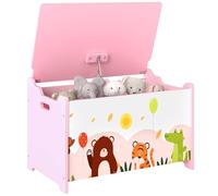 AIYAPLAY Baule Portagiochi per Bambini, Contenitore per Giocattoli in Legno con Cerniere di Sicurezza, Mobile per Cameretta e Salotto con Disegni di Animali, 60x37x39 cm, Rosa