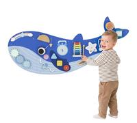 AIYAPLAY Busy Board Montessori in Legno per Bambini da 2 Anni, 13 in 1 Pannello Sensoriale da Parete a Tema Balena con Ingranaggi, Percorsi con Perline, Orologio e Attività Musicali, Blu