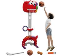 AIYAPLAY Canestro Basket Bambini 3-6 Anni 5 in 1, Tema Dinosauro, Rosso | Altezza Regolabile, Porta da Calcio e Golf, Gioco per Bambini