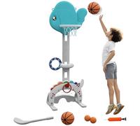 AIYAPLAY Canestro Basket Bambini 3-6 Anni 5 in 1, Tema Pesce, Multicolore | Altezza Regolabile, Porta da Calcio e Golf, Gioco per Bambini
