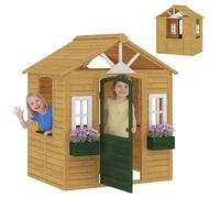 AIYAPLAY Casetta da Giardino per Bambini 3-8 Anni 134.5x97x150 cm Marrone