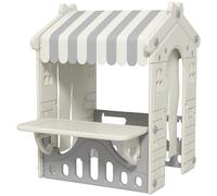 AIYAPLAY Casetta per Bambini da Interno con 4 Finestre, Porte ad Arco con Tende, Tetto e Bancone da Negozio, Casa da Gioco per Bambini da 1-6 Anni, in Plastica, Crema
