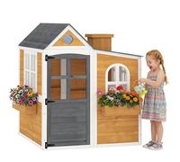 AIYAPLAY Casetta per bambini in legno per esterno, casa per bambini per esterno/interno con porta, finestre, 3 fioriere, resistente agli agenti atmosferici, casetta da gioco per 3-6 anni