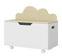 AIYAPLAY Cassapanca per giocattoli per bambini su ruote, contenitore per bambini con coperchio pieghevole, cerniere di sicurezza, deposito giocattolo per bambini e ragazzi, 59 x 30 x 53 cm, bianco