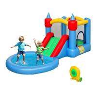 AIYAPLAY Castello Gonfiabile per Bambini 4 in 1, Scivolo, Trampolino, Piscina Palline, Canestro, Soffiatore, Borsa da Trasporto, per Interni e Esterni, per 3-8 Anni, 415x205x190 cm