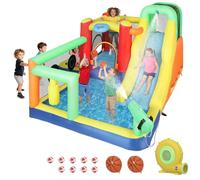 AIYAPLAY Castello gonfiabile acquatico con soffiatore 550W 9 in 1 Castello gonfiabile per bambini con scivolo Trampolino Arrampicata 2 piscine Canestro Colonna da boxe Freccette Esterno Interno